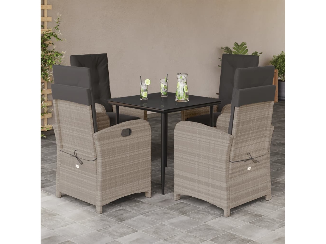 Vidaxl 5 Pcs Conjunto de Jantar P/ Jardim C/ Almofadões Cinzento Claro