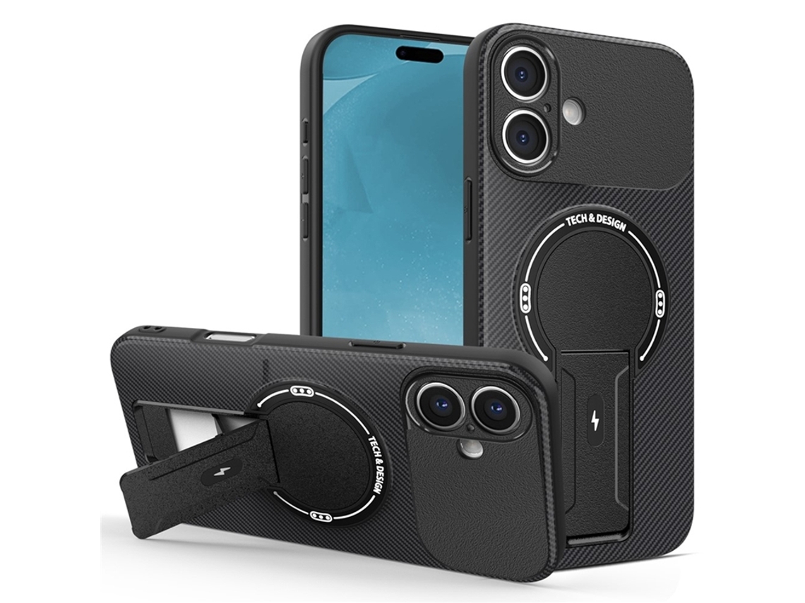 Capa Para Iphone 17 Com Suporte Magsafe Em Fibra De Carbono - Preta