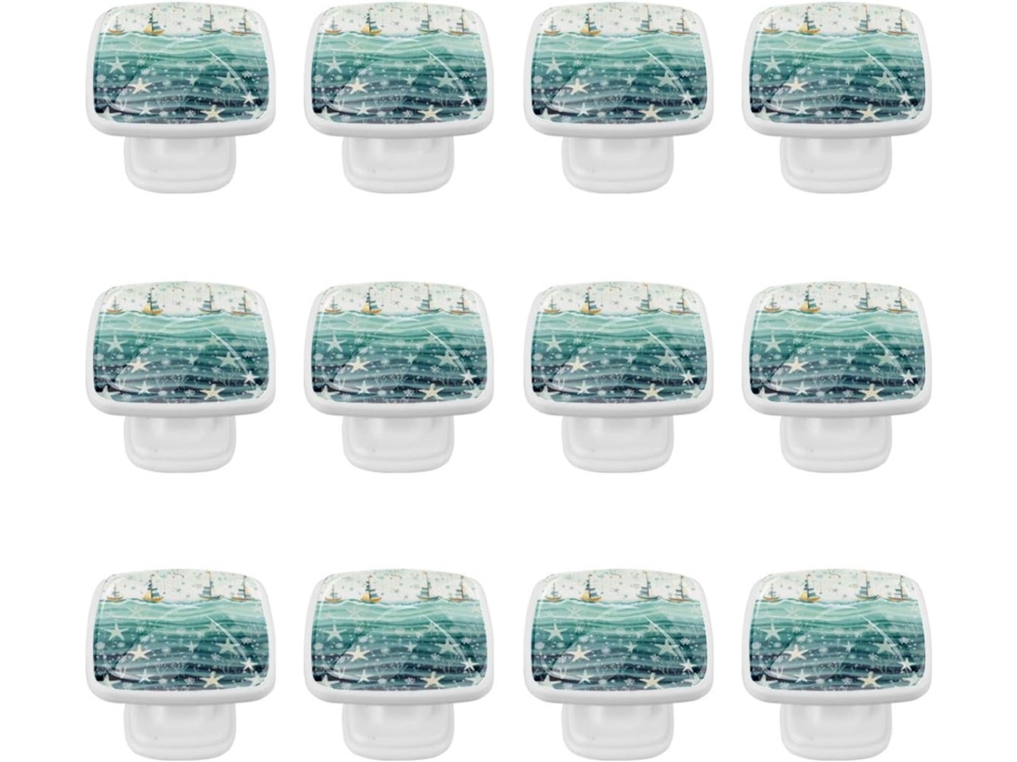 Puxadores E Botões Quadrados Para Gavetas Armários, Conjunto De 12 Peças, Com Design De Âncora, Flor, Oceano E Estrela