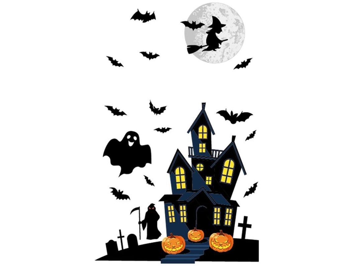 Decoração De Cristal De Halloween, Adesivos De Casa Mal Assombrada/bruxa/fantasma/abóbora Bonita