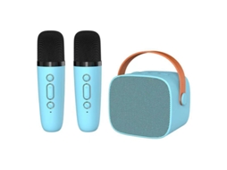 Mini Máquina De Karaokê Para Crianças E Adultos, Caixa De Som Portátil Com Bluetooth E 2 Microfones Sem Fio, Azul. Aquaforge