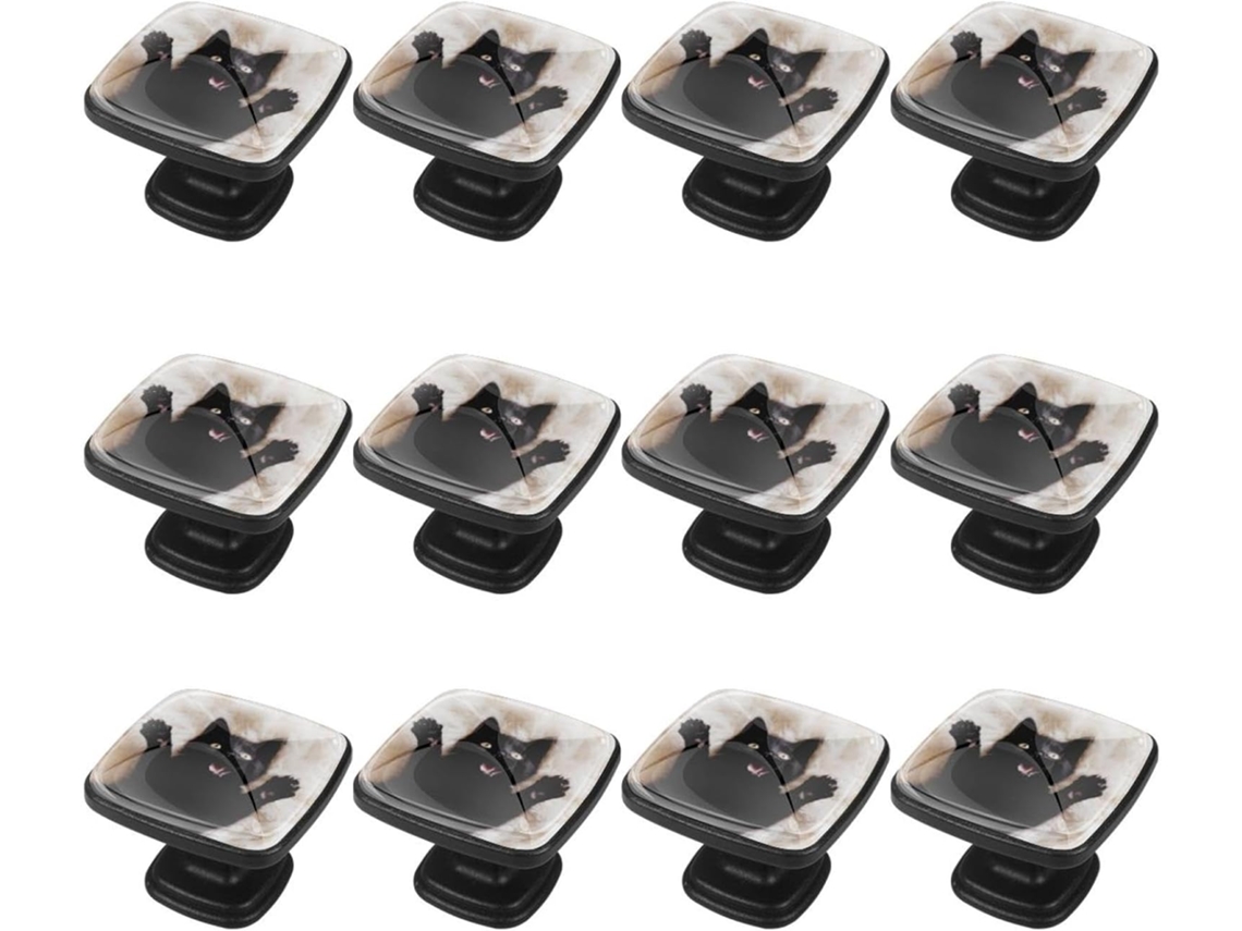 Puxadores Quadrados Para Armários De Cozinha, Puxadores Para Armários E Gavetas, 12 Peças, Gatinho Preto, Puxadores Para