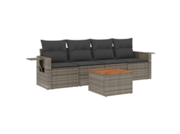 Maison Exclusive - 5 Pcs Conjunto Sofás De Jardim C/ Almofadões Vime Pe Cinzento