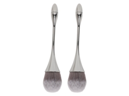 2pcs Pincel De Pó Para Arte De Unhas Com Cerdas Macias E Cabo Ergonômico Multipropósito Para Uso Em Manicure Prata