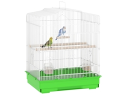 Gaiola de Aviário de Aço para Pássaros com 2 Comedouros, 2 Poleiros de Balanço e Alça Removível para Bandejas 46,5x36x59 Cm Verde Ge