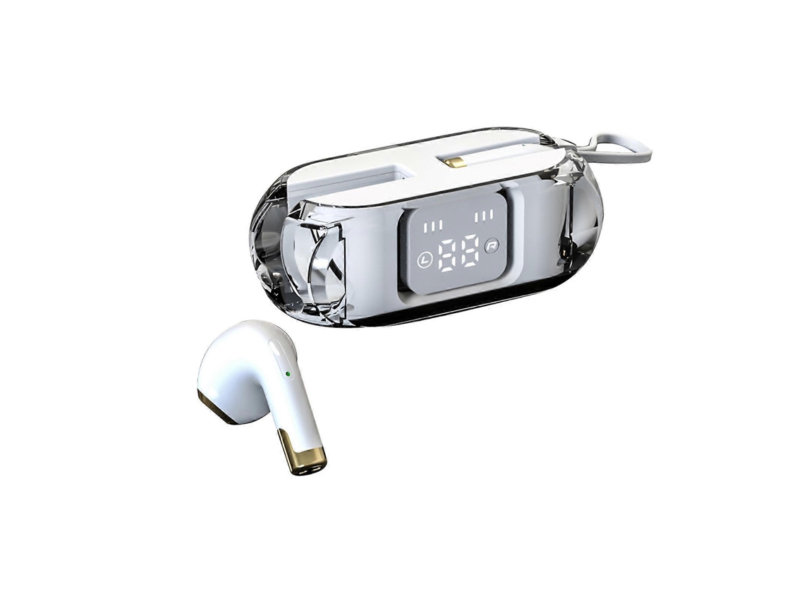 Fones De Ouvido Bluetooth Sem Fio Com Display Digital, À Prova Dágua Ipx4, Bluetooth 5.2, Transparente, Estéreo, Branco Ly Ebike