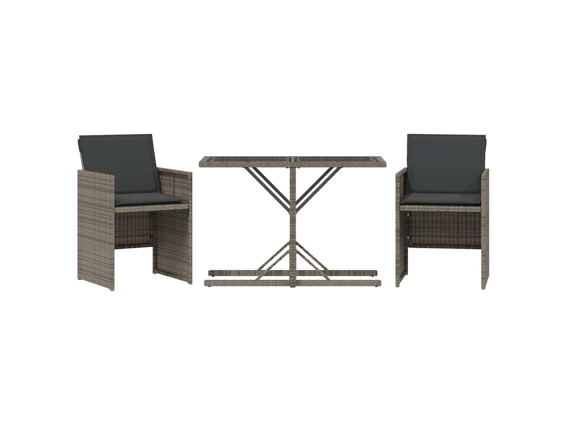 3 Pcs Conjunto Bistrô com Almofadões Vime Pe Cinza MAISON EXCLUSIVE