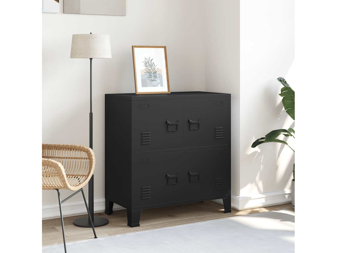 Vidaxl Aparador De Arrumação Industrial 75x40x80 Cm Aço Preto