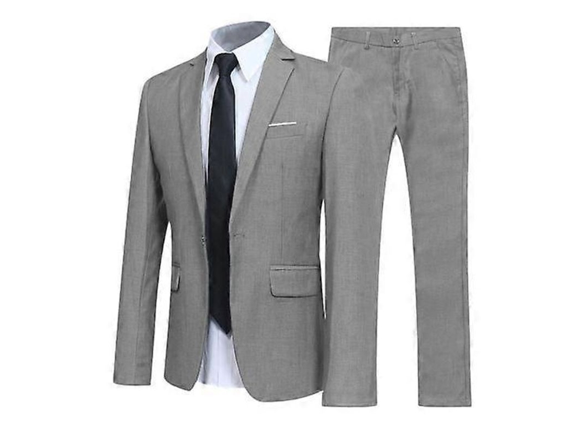 Traje Masculino Slim Fit De Cor Solida Com Manga Longa E Gola De Botão - Ideal Para Ocasiões Formais Cinza Claro