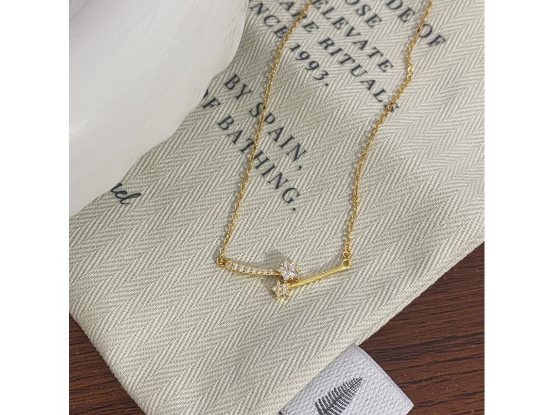 Colar com Pingente de Estrela Gemini em Prata de Lei S925 Banhada a Ouro Branco e Pedra Cúbica, Estilo Coreano Delicado e Elegante. MDUG