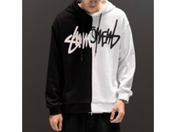 Moletom com Capuz de Blocos de Cor Preto e Branco Manga Longa Confortável para Escola Trabalho L