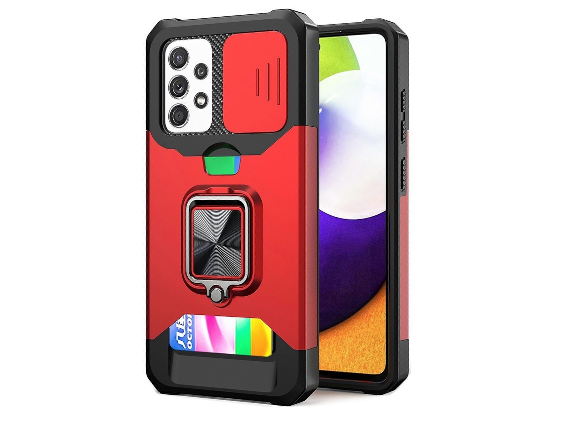 Capa Para Samsung Galaxy A72 Com Design De Tampa Deslizante Para Câmera, Resistente A Impactos Em Pc + Tpu, Com Suporte De Anel E Compartimento Para C