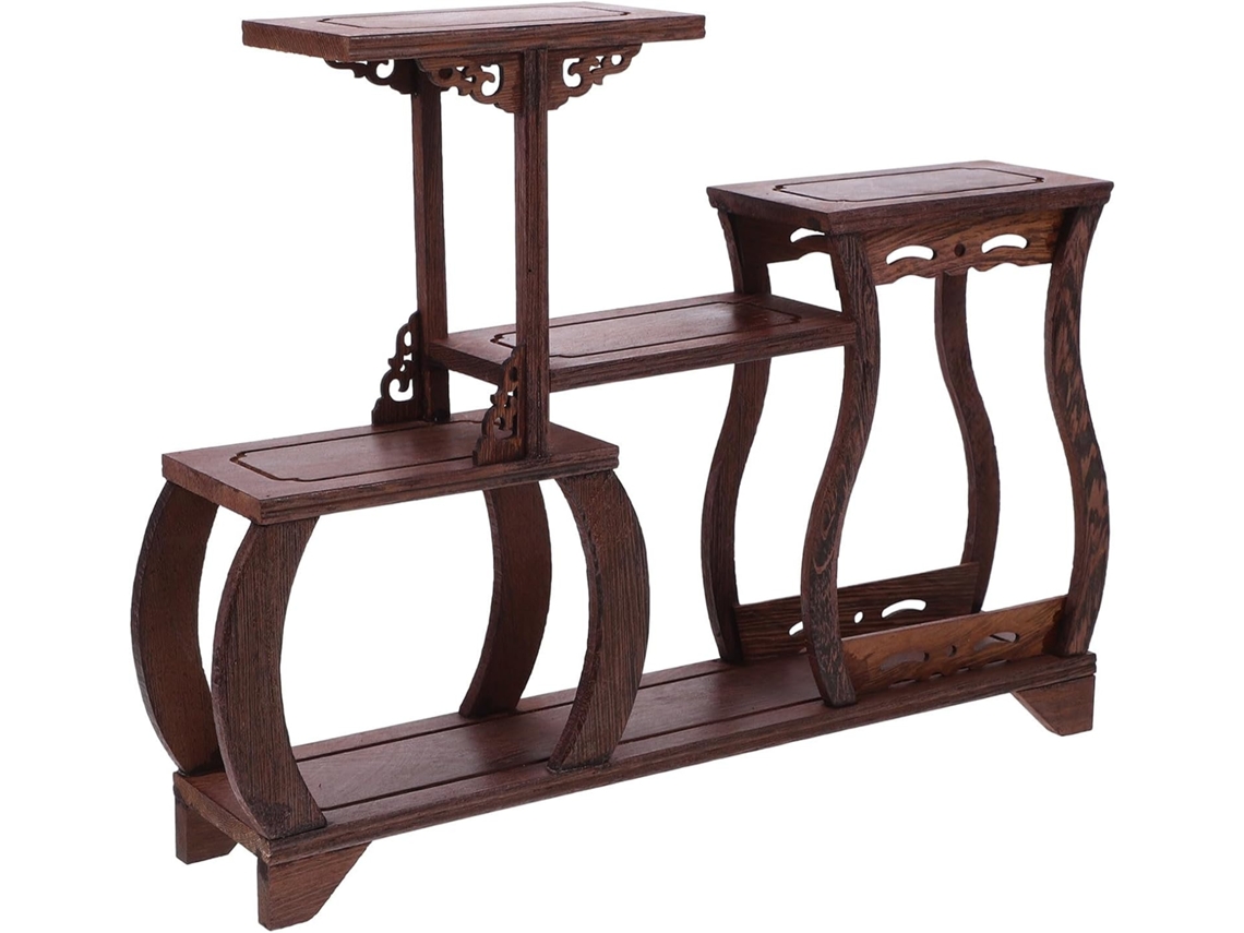 Suporte Madeira Estilo Chinês Várias Camadas Construção Robusta Design Elegante Organizar Exibir Itens GOKOCO