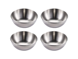 Rebe - Conjunto de 4 recipientes redondos em aço inoxidável para molhos, condimentos e sushi, na cor prata.