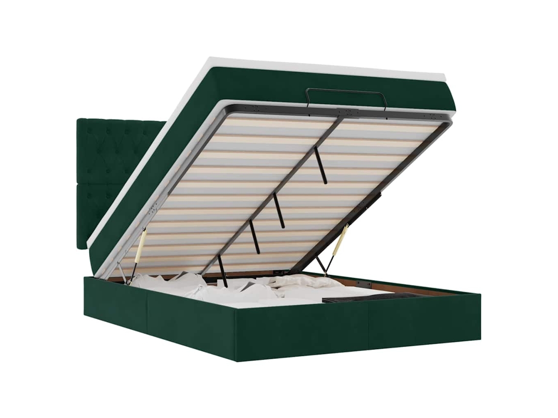 Estrutura Cama Otomana para Colchões 140x200 cm em Veludo Verde Escuro MAISON EXCLUSIVE