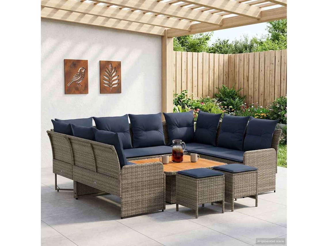 Vidaxl Conjuntos De Móveis 8 Unid. Cinza E Azul Marinho Rattan De Pe