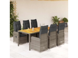 Vidaxl 7 Pcs Conjunto Bistrô De Jardim C/ Almofadões Vime Pe Cinza