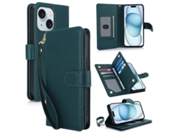 Capa Carteira De Couro Para Iphone 15 Plus - Com Rfid - Para Vários Cartões
