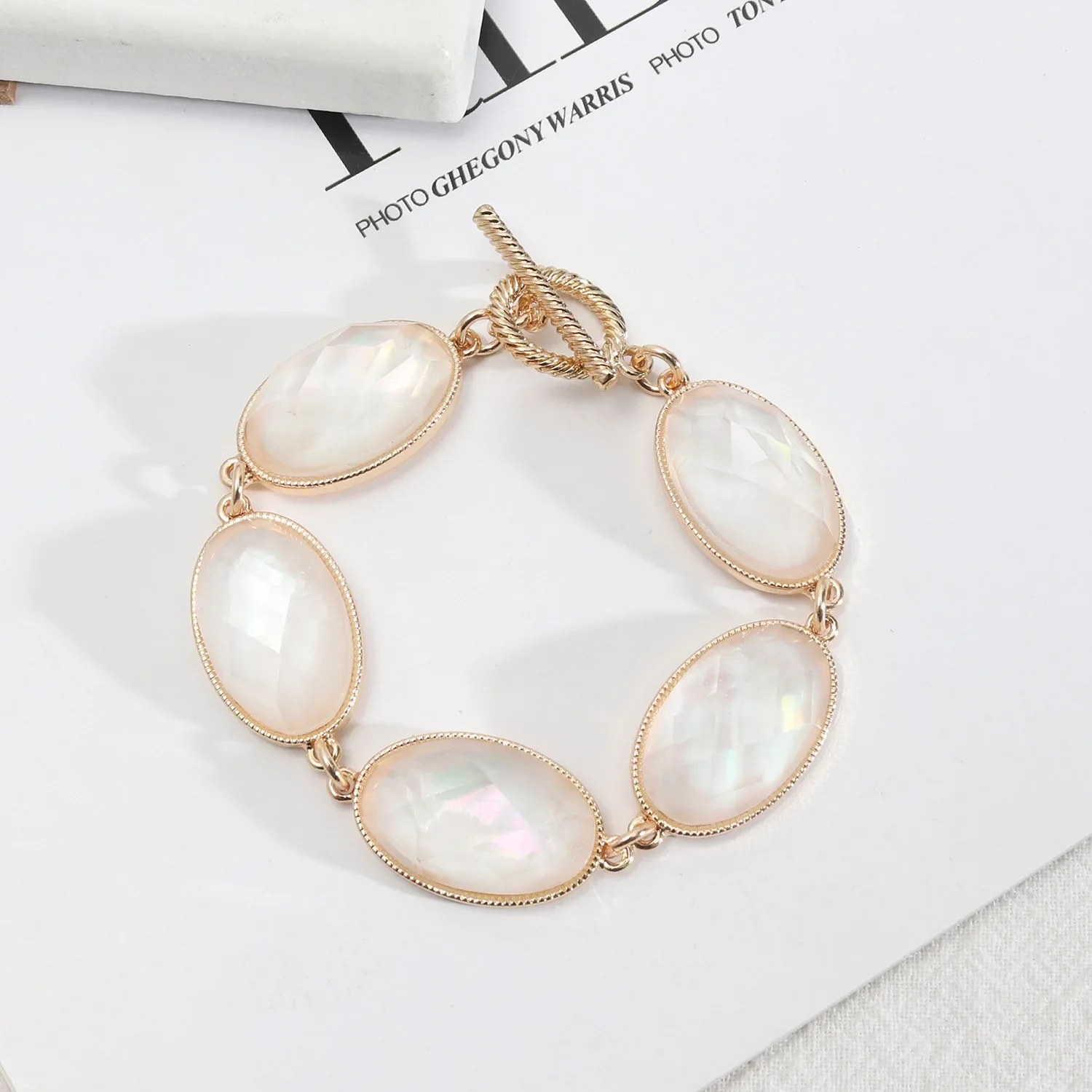 Pulseira Boêmia De Madrepérola, Pulseira Dourada De Marca De Joias