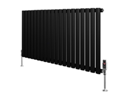 Radiador Oval De Coluna Única 600x1200 Mm - Preto, 1142w, Aço Carbono, Válvulas Termostáticas Cromadas, Suportes E Kit