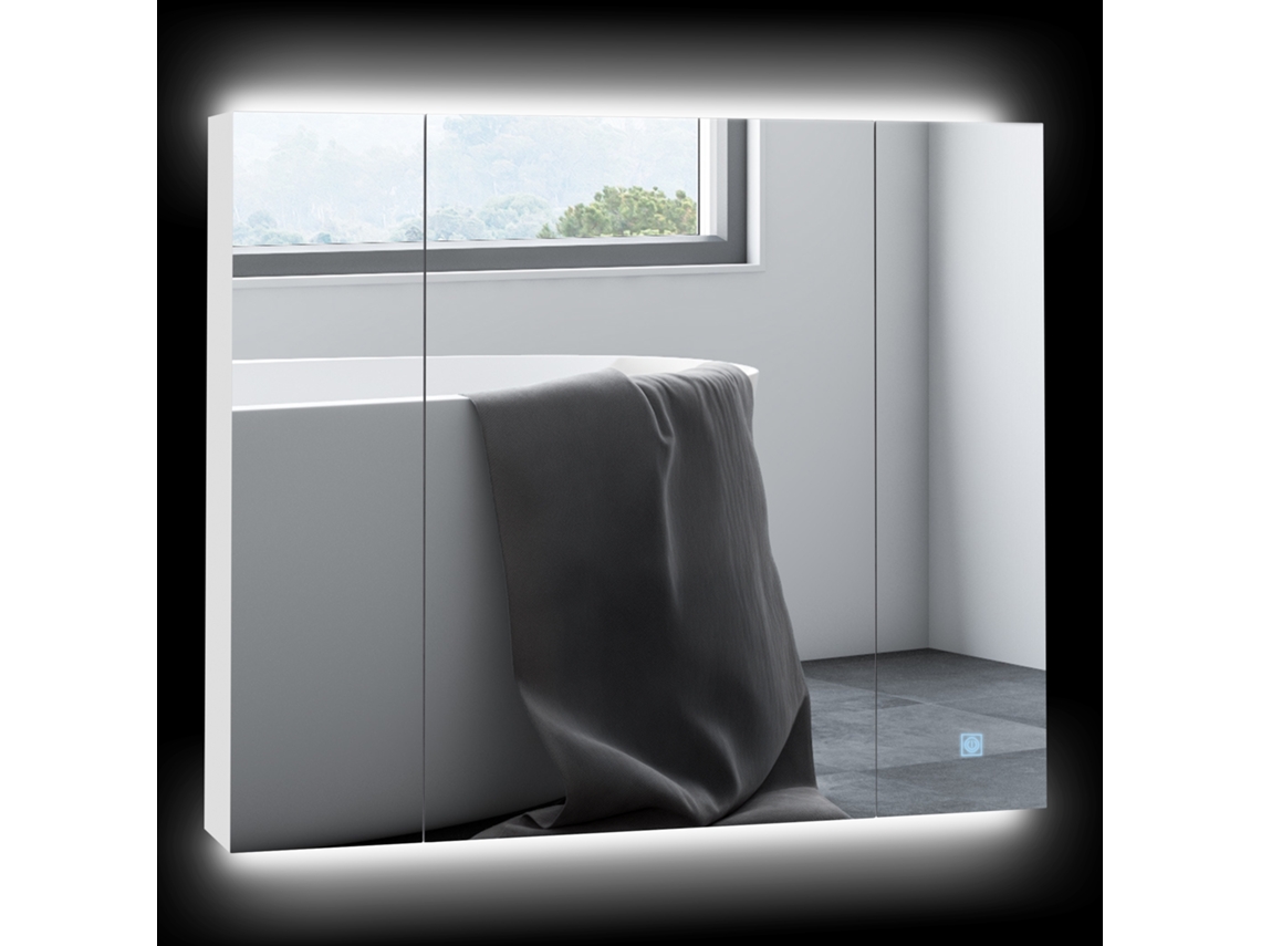 Armário Banheiro Espelho Led Prateleiras Ajustáveis Usb Moderno Branco 90x15x75