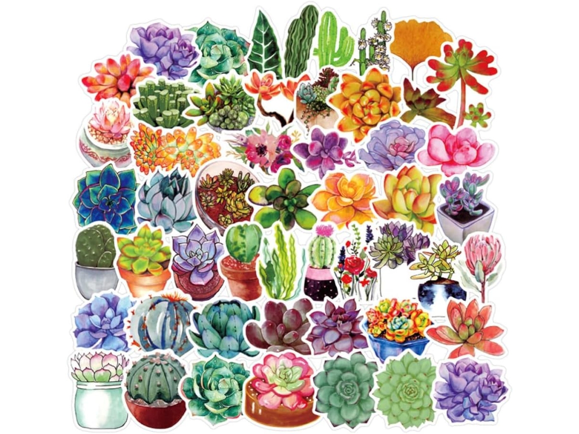 Adesivos Decorativos Com Motivo De Suculentas, Impermeáveis Em Pvc, 50 Unidades, Designs Criativos Sólidos