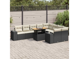 Vidaxl 10 Pcs Conjunto Sofás Jardim C/ Almofadões Vime Pe/acácia Preto
