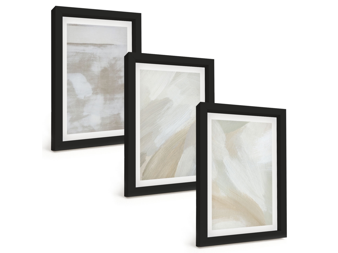 Conjunto De Pinturastraços, Pinceladas Abstratas Moldura Preta Quadros Para A Sala De Estar Espelharte (3 Peças 20x30 Cm)