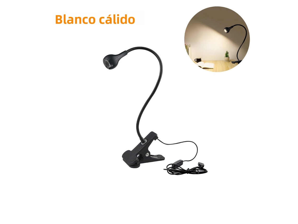 (luz Negra Quente) Luminária De Leitura Usb Com Suporte E Clipe, Luz Noturna Para Quarto