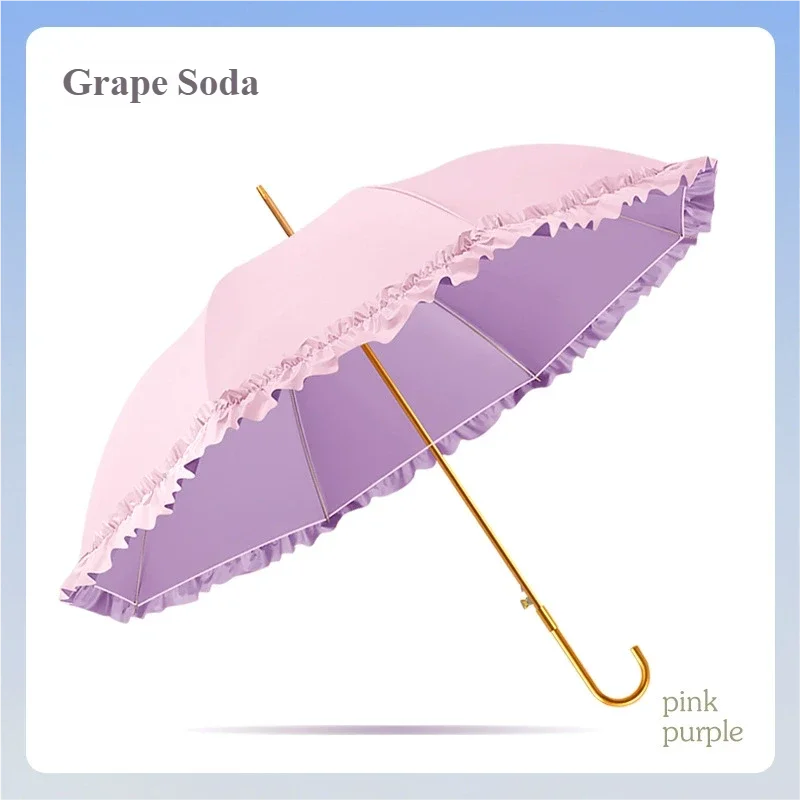 Guarda-chuva De Proteção Solar Emborrachado Colorido (roxo 8k), Com Cabo Reto E Curvo.