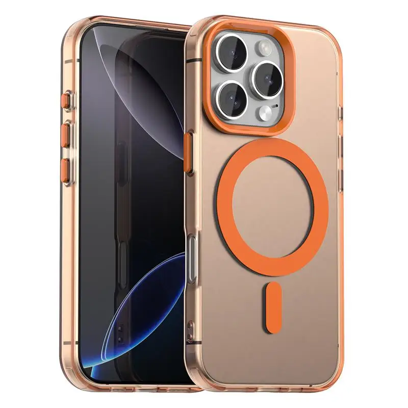 Capa Protetora Magnética Fosca (laranja Para Iphone 15) Com Moldura Magsafe Para A Câmera, Capa Rígida.