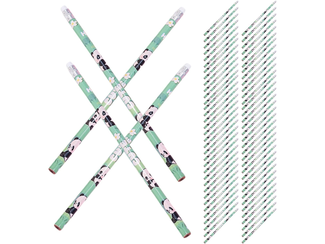 Conjunto de 100 Lápis de Madeira com Estampa de Panda em Madeira, para Material Escolar CHABERLU