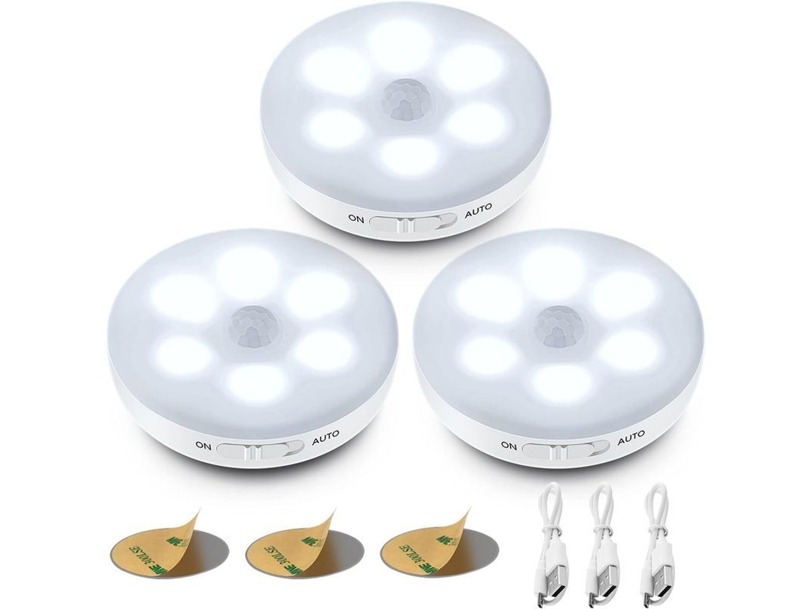 2026 lanterna Led Automática com Sensor de Movimento, 3 Modos, Recarregável Via Usb para Armários, Cozinha, 3 Peças 3 Peças