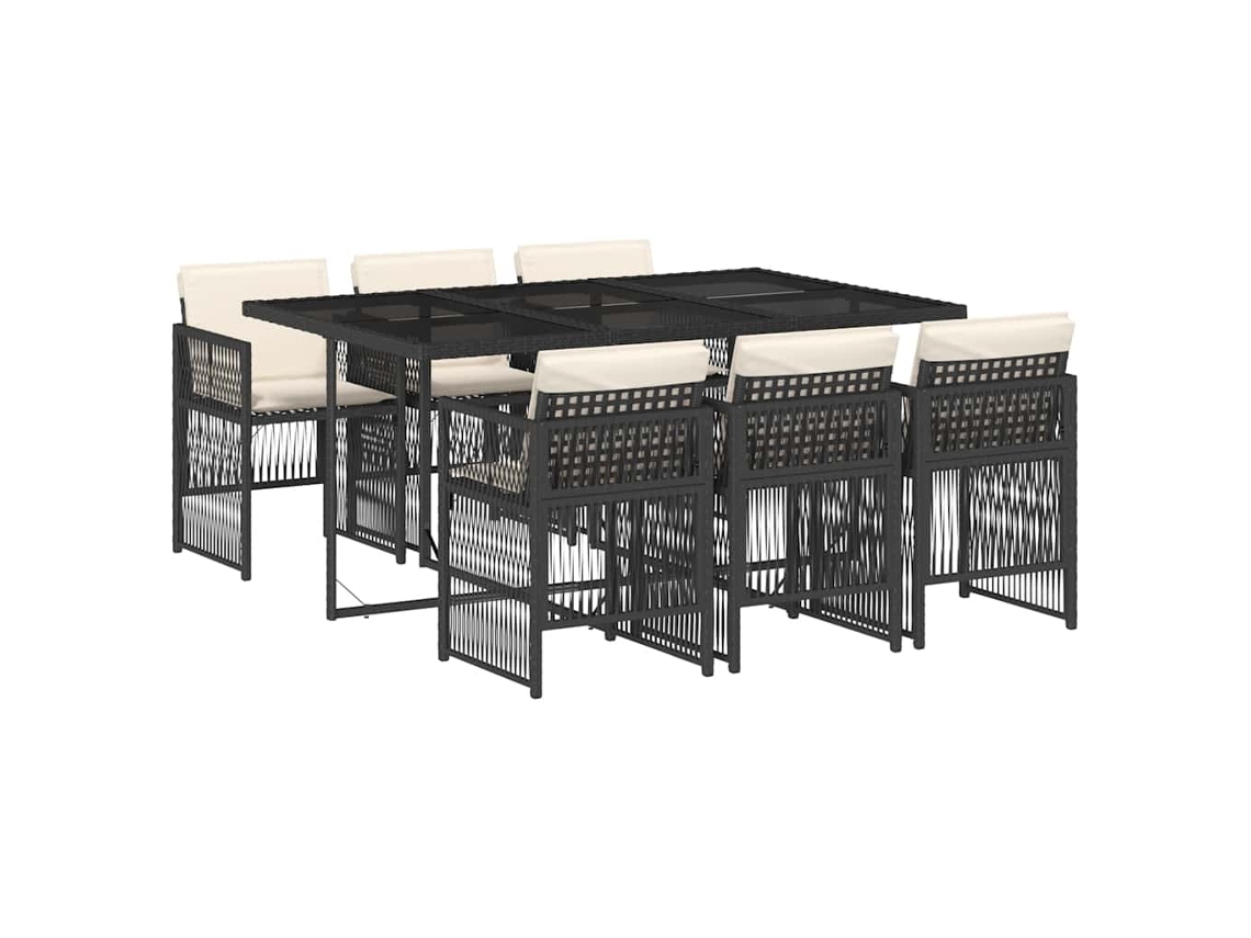 Conjunto de 7 Jantar para Jardim com Almofadões Vime Pe Preto MAISON EXCLUSIVE