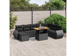 Vidaxl 9 Pcs Conjunto de Sofás P/ Jardim C/ Almofadões Vime Pe Preto