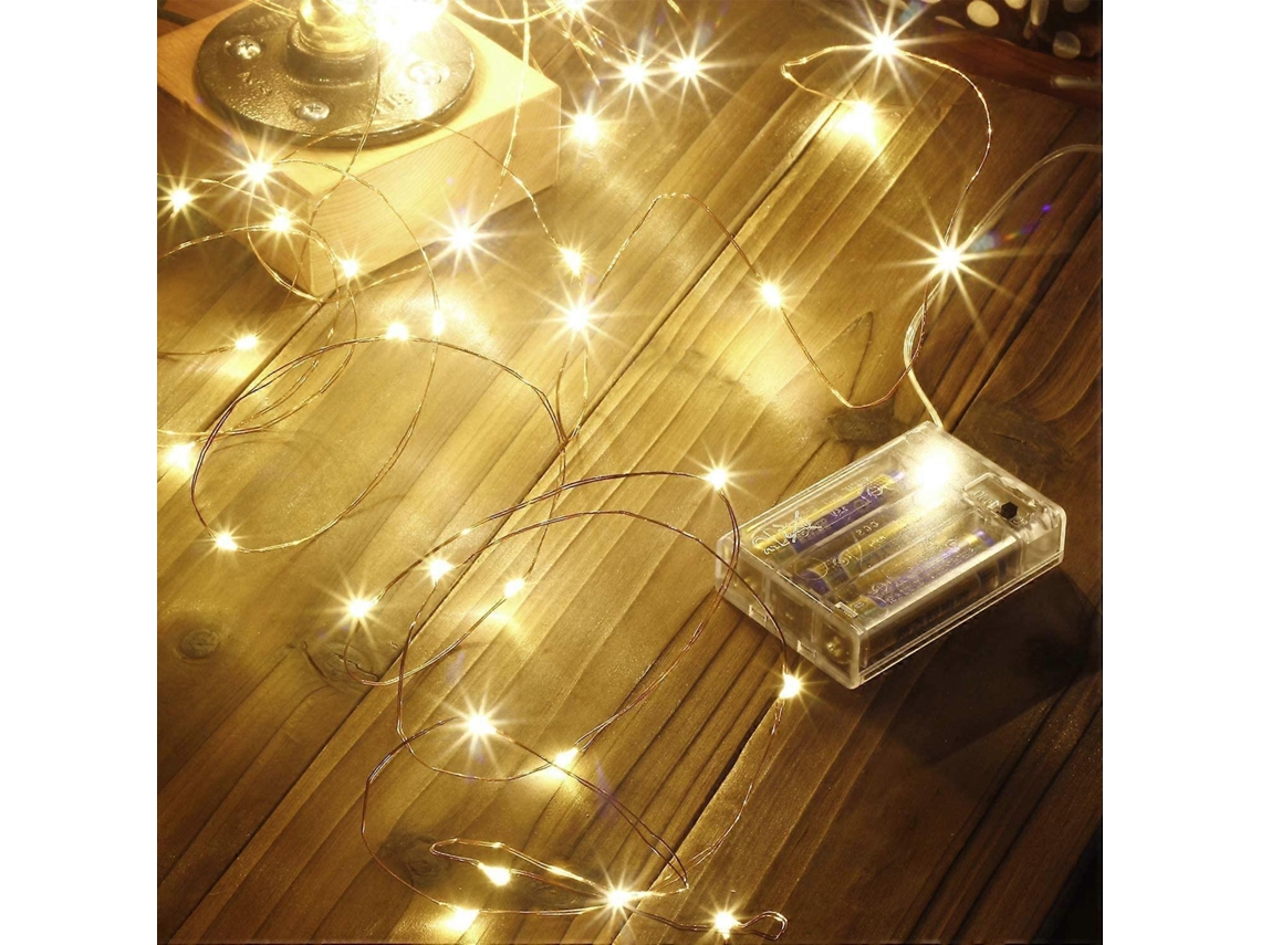 Rebe luz de Cadena Led 100 Luces Decorativas Con Pila, Cable de Cobre (10m, Blanco Cálido)