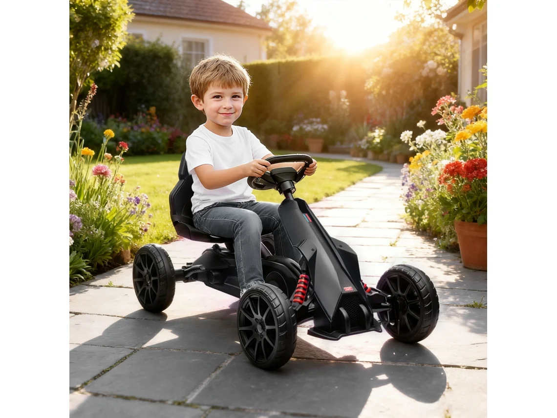 Kart A Pedais Para Crianças De 3-8 Anos Com Assento Regulável Em 4 Posições E Rodas De Eva 100x58x58,5 Cm Preto