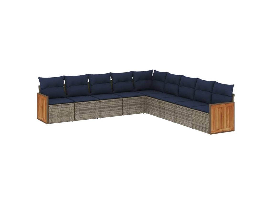 Conjunto de Sofá de Jardim, 9 Peças, Almofadas, Rattan Cinza MAISON EXCLUSIVE