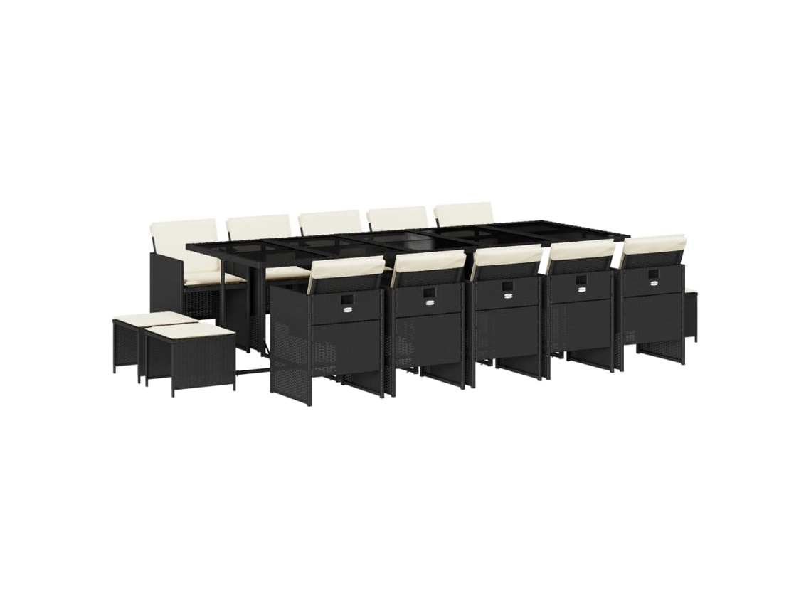 Conjunto de Jantar 15 Pcs para Jardim com Almofadões Vime Pe Preto MAISON EXCLUSIVE (15 pcs)