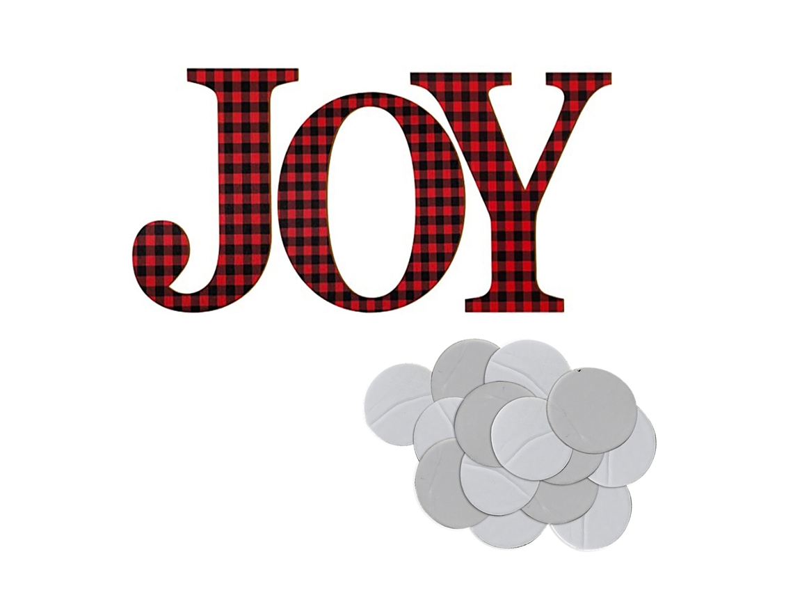 Decoração De Natal Madeira Letras Joy Vermelho Preto Xadrez