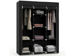 Guarda roupa Multifuncional com 8 Prateleiras e 2 Varões para Roupas, Tecido Não Tecido Preto, Organizador Espaçoso CHEZMOI