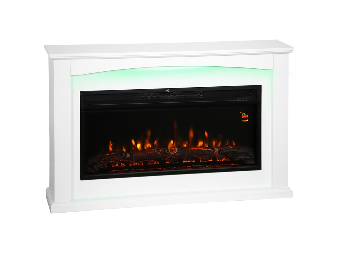Lareira Elétrica Decorativa De 1000w/2000w Com Efeito De Chama E 5 Níveis De Brilho Ajustáveis, 121x25x77cm, Branca.