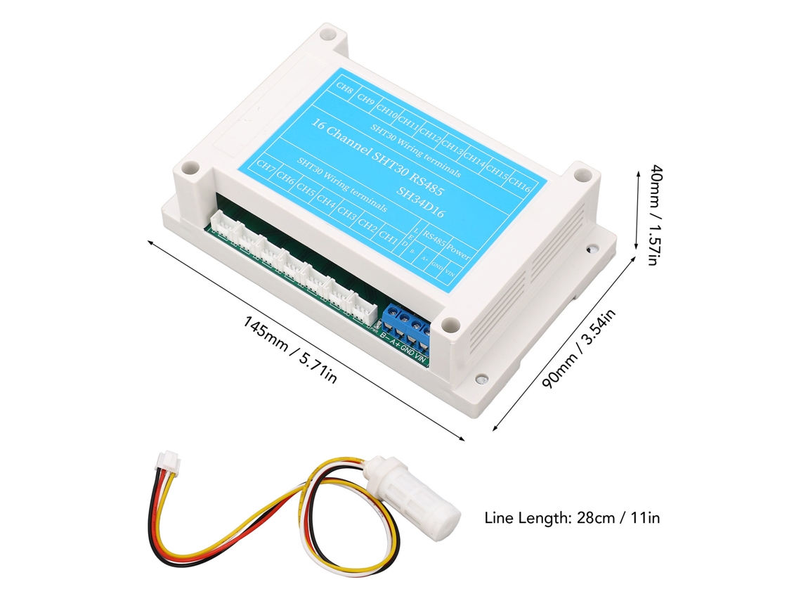Módulo Sensor Rs485 Temp Umid 16ch Placa Coletora