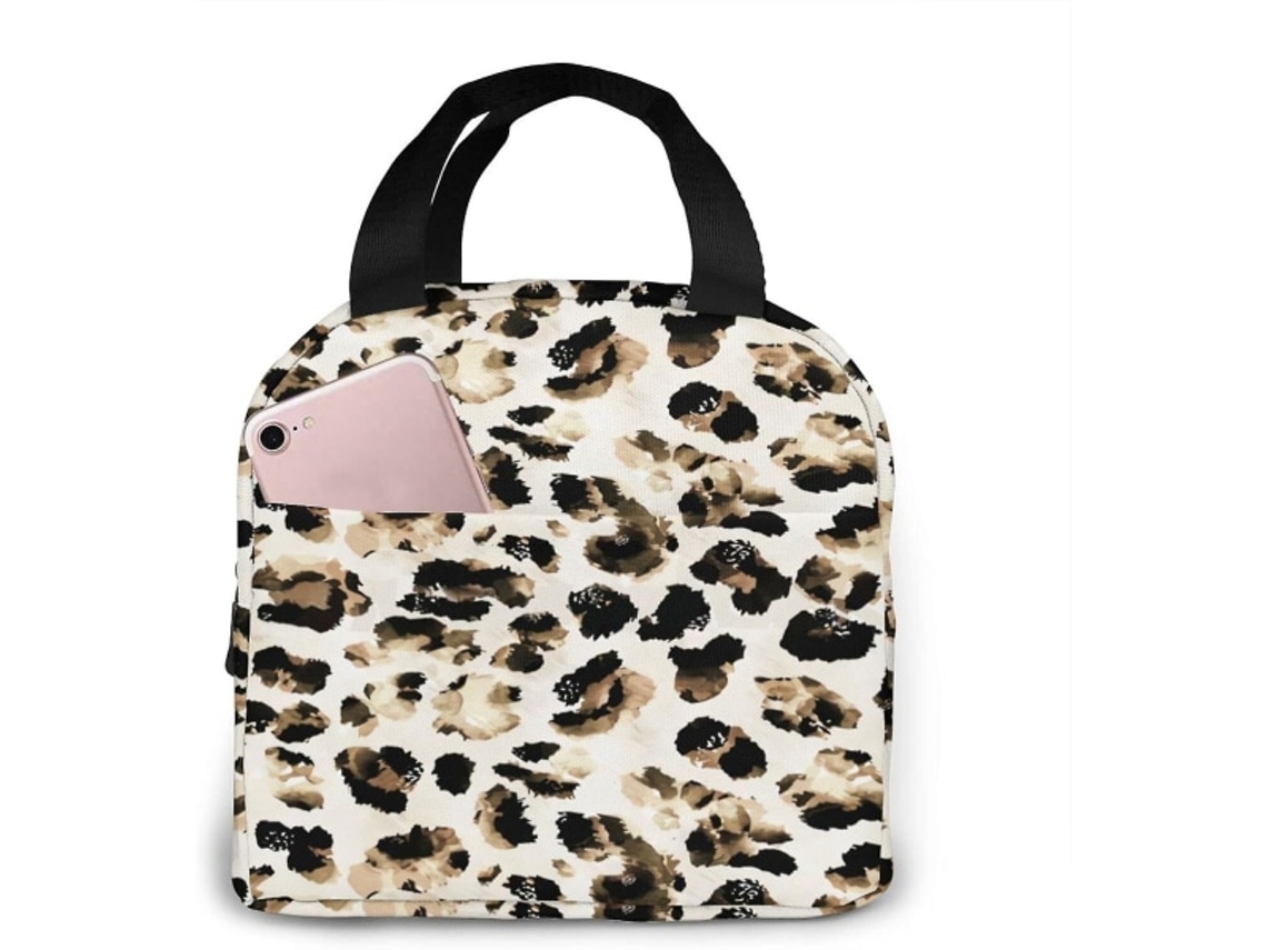 Bolsa Bento Portátil com Estampa de Leopardo, Lancheira Térmica para Mesa e Escola, Lancheira Reutilizável para Adultos e Slowmoose