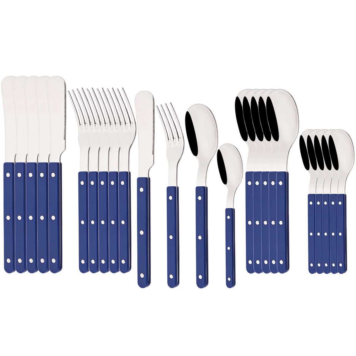 Alça de Acrílico, Talheres de Aço Inoxidável, Incluindo Faca, Garfo e Colher MDUG (azul, Conjunto de 24 Peças)
