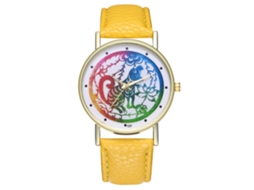 Reloj Analógico Zodiaco Hombre Mujer Cuero Pu Reloj De Pulsera Ocio Amarillo
