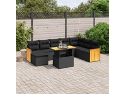 Vidaxl 9 Pcs Conjunto De Sofás P/ Jardim C/ Almofadões Vime Pe Preto