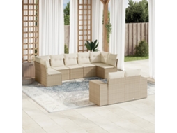 Vidaxl 9 Pcs Conjunto De Sofás P/ Jardim Com Almofadões Vime Pe Bege