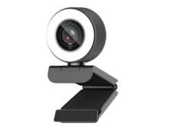 Webcam Bestvite HD 1080P com anel de luz, USB 967, foco automático, microfone duplo, preta