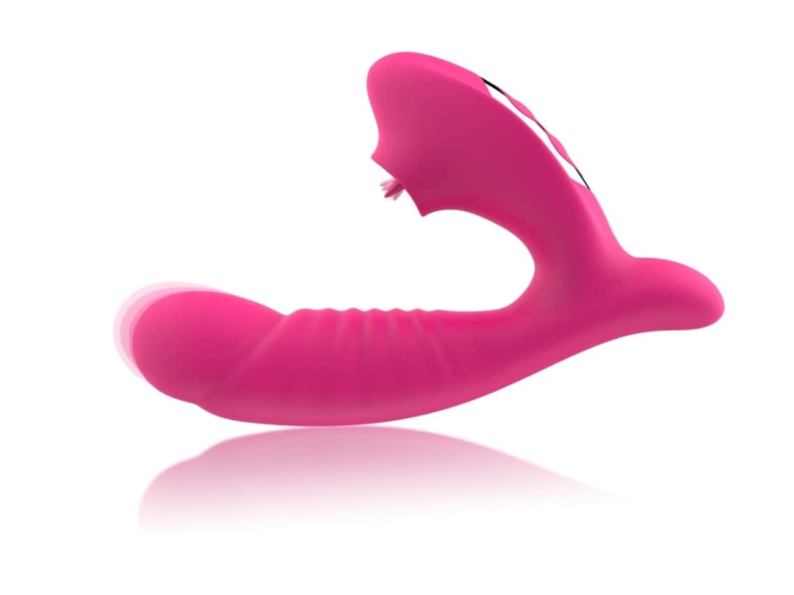 Brinquedo Vibrador Vibrador Para Lamber A Língua E Ponto G 2 Em 1 Para Mulheres, 7 Lamber A Língua E 10 Modos De Vibração, Vermelho